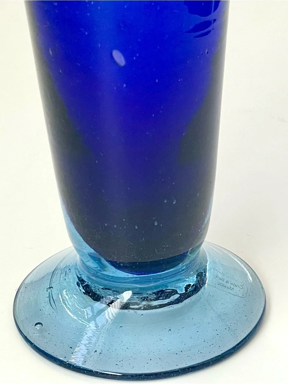 Crate & Barrel Hand Blown Mexican Cobalt Blue Art Glass Trumpet Vase 7.5